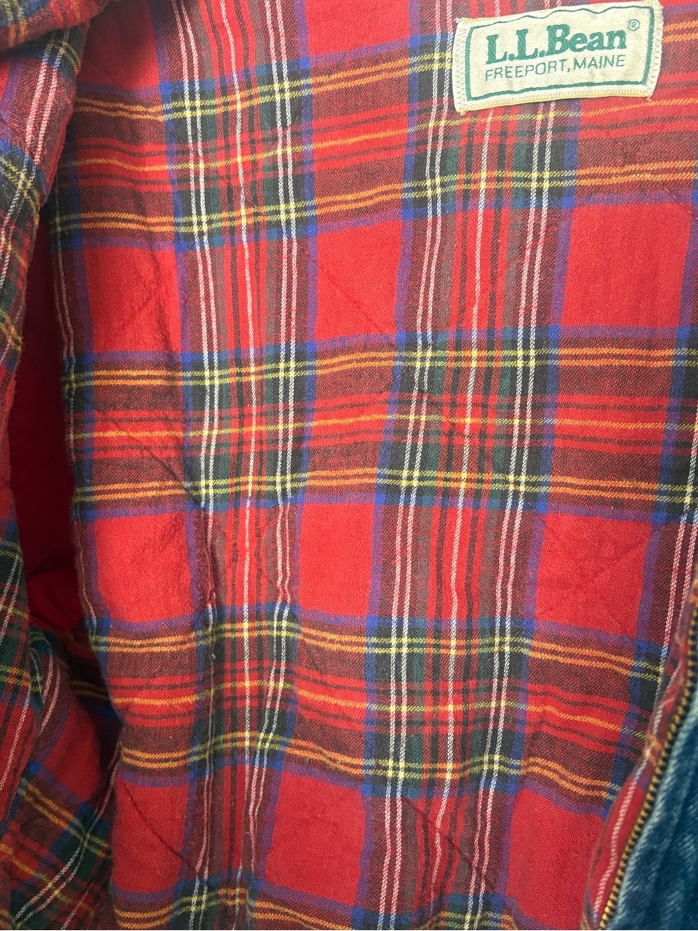 Vintage L.L. Bean Jean Denim Bomber Jacket Cotton Red Flannel Lining Size Small - Picture 13 of 16